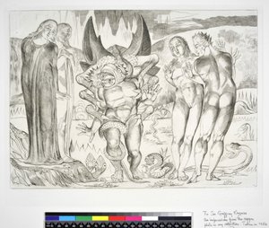 El Círculo de los Ladrones: Agnolo Brunelleschi Atacado por una Serpiente de Seis Pies, Infierno, Canto XXV, ilustración de la 